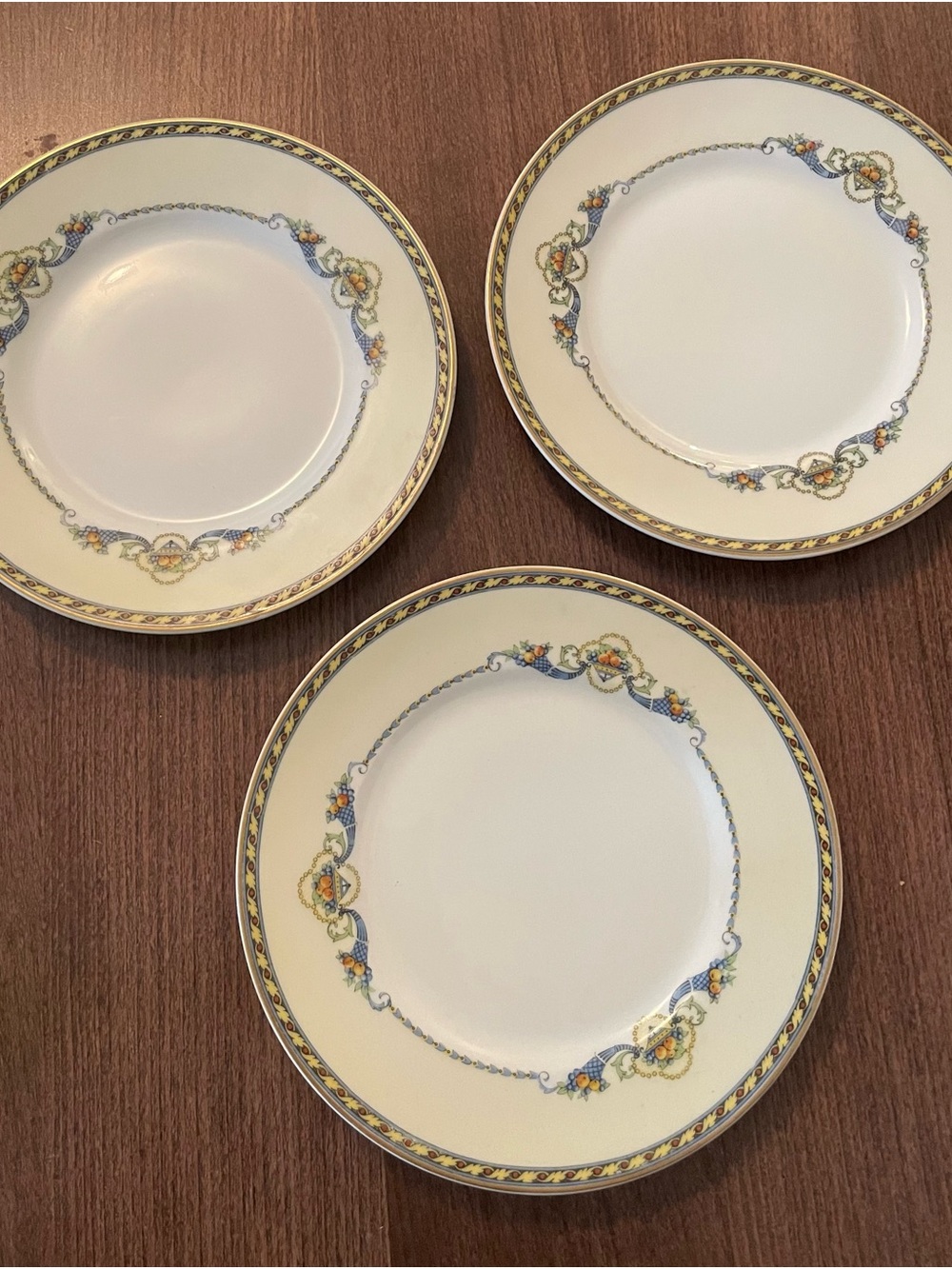 Vintage Limoges France Floral Scroll Cream Salad Plates - Set of 3